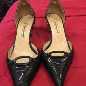 Manolo Blahnik Black Leather Kitten Heels sz40.5